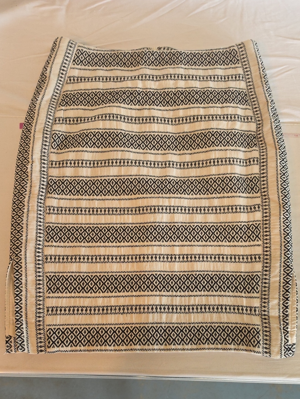 Beige and Black Patterned Midi Skirt